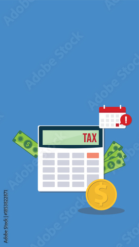 Calculator with money concept income tax calculation. Calculating income tax payment, business, finance and investment concept.	