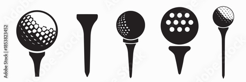 Golf ball and tee icons in various designs and styles