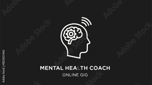 Mental Health Coach Online Gig Brain Icon.