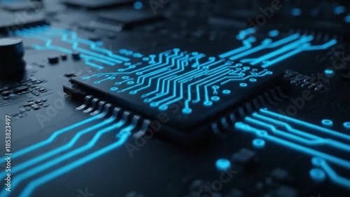 Wallpaper Mural Close-up of a glowing blue circuit board with a central processor. Torontodigital.ca