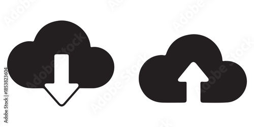 Cloud data transfer and storage icons