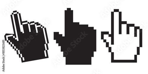 Pixelated hand cursor icons in black and white