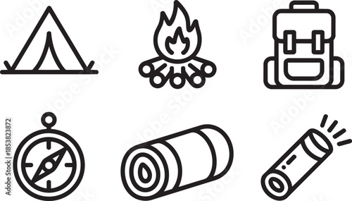 Collection of camping and outdoor adventure equipment on a transparent background