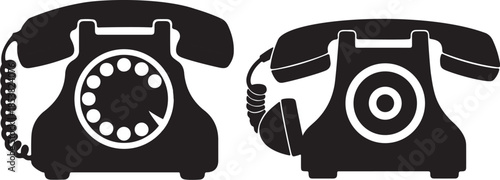 Vintage rotary phones side by side on white background