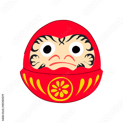 Red daruma doll illustrating traditional japanese cultural concepts, representing good luck, wish fulfillment, perseverance, and goal setting against a clean white background