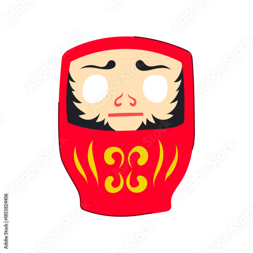 Traditional japanese daruma doll, a hollow, round, red figure symbolizing perseverance, good luck, and goal setting by having eyes painted one at a time when making wishes