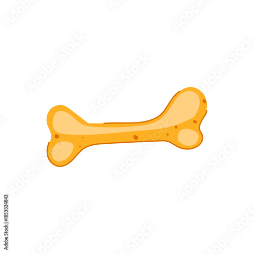 Yellow stylized dog bone chew toy icon on white background, simple flat vector illustration symbolizing pet care, playful puppy treat, accessory, and animal welfare