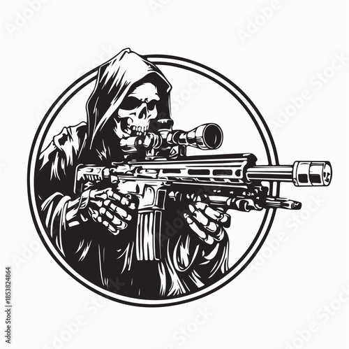 Skeleton With Gun Vector Illustration Isolated On White Background