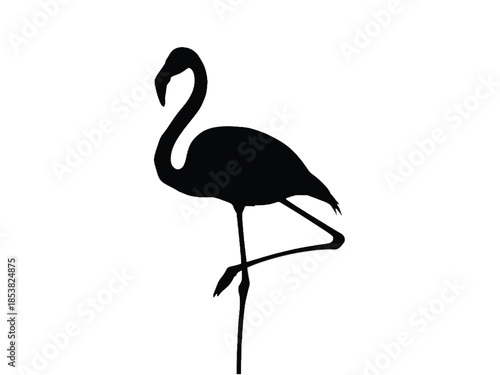 A simple black silhouette of a flamingo in a standing pose