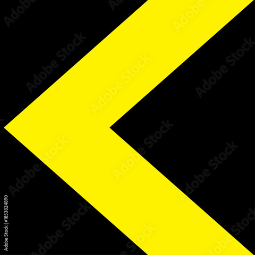 Yellow left arrow icon with bold chevron shape representing direction guidance, warning or navigation sign