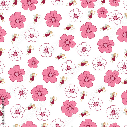 Flowers with thooth fairy pattern seamless design