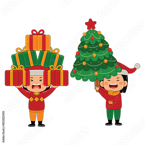 cute kids girl christmas vector illustration