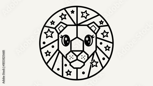 Lion head with stars and points vector illustration for print and web usage in black and white