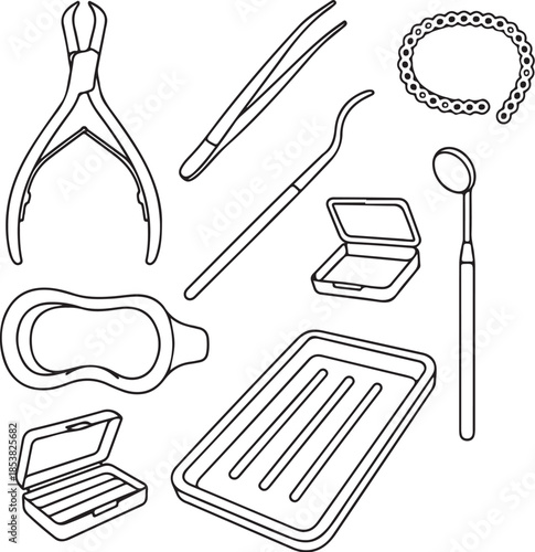 Pediatric Dentist Comfort Kit Line Art Tools Set.eps