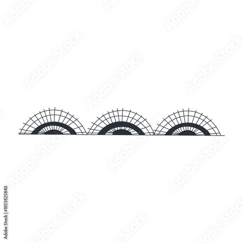 Repeating half circle grid patterns forming a decorative lace like border or trim, depicting traditional textile artistry with graphic simplicity on a white background