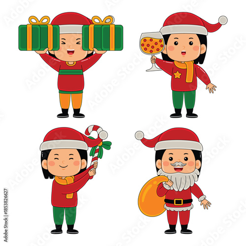 cute kids girl christmas vector illustration
