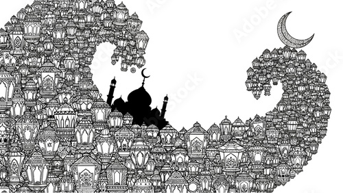 Intricate islamic lanterns illustration conveying ramadan kareem celebration greetings