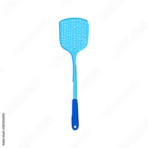 Bright blue fly swatter depicting a household tool for effectively managing flying insects and maintaining a clean, hygienic environment, often used during summer