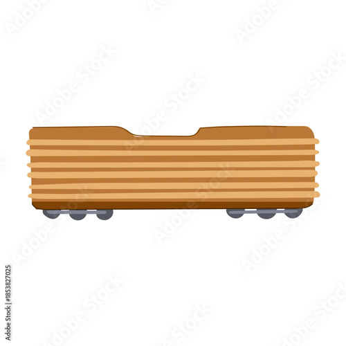 Freight train wagon illustration transporting natural timber wood planks for construction or raw materials, representing logistics, delivery, and industrial cargo transportation