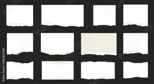 Collection of white and beige torn paper pieces with rough edges for scrapbooking, notes, and creative collages.