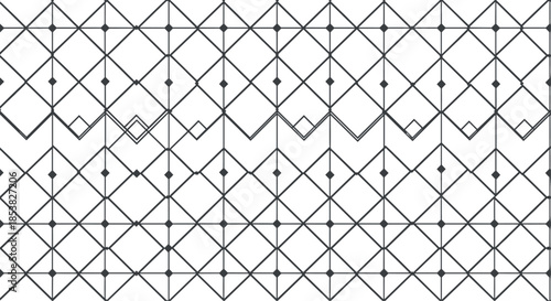 Minimalist geometric pattern design featuring interconnected squares and diamonds with dots for modern backgrounds.