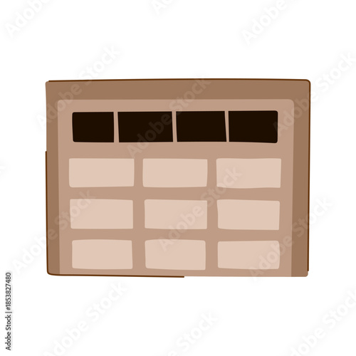 Garage door showing a panel construction with upper window like elements, representing residential property access, security, and a common household exterior feature