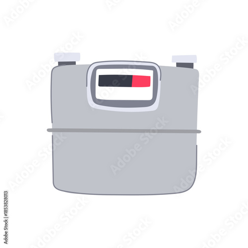Gas meter with a display showing a reading and indicators, representing energy measurement, utility expenses, and household consumption in a simple flat illustration