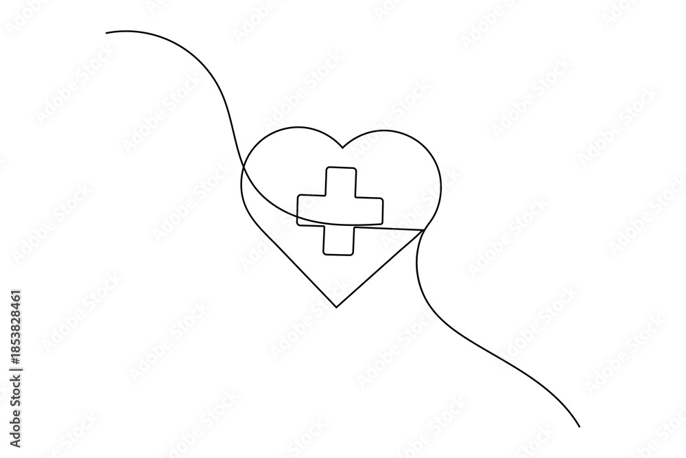 Obraz premium Medical cross one line illustration simple modern healthcare design