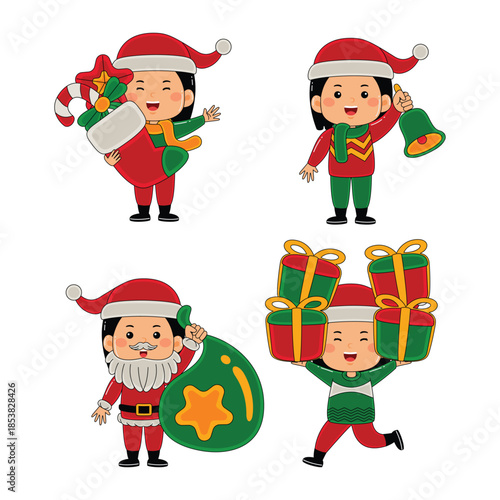 cute kids girl christmas vector illustration