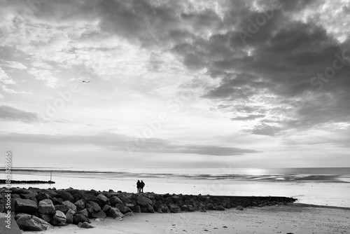Pier and riprap in Agon-Coutainville beach