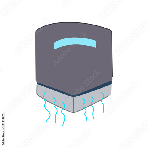 Hand dryer machine representing modern restroom facilities providing a touchless way to maintain personal hygiene and sanitation by blowing hot air on hands