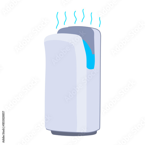 Automatic hand dryer providing a fast, touchless drying experience for clean hands in a public restroom, promoting sanitation and reducing paper waste