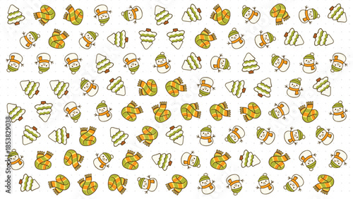 Seamless winter pattern featuring cozy seasonal elements in a playful modern style. Ideal for holiday backgrounds, wrapping paper, textiles, wallpapers, festive branding, and cheerful cold-season desi