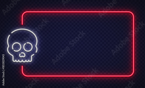 Bold neon vector frame with skull icon on dark background. Great for horror themes, party flyers, music events, and edgy visual designs.