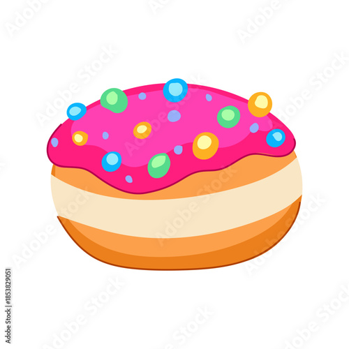 Traditional jewish hanukkah sufganiyah, a sweet jelly filled donut, featuring vibrant pink icing and colorful sprinkles, symbolizing holiday celebration and festive treats