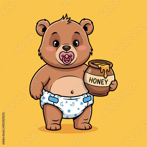 Teddy bear with honey pot Vector
