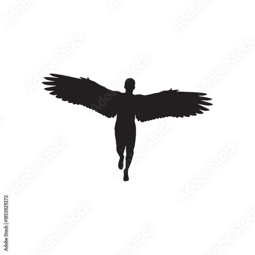 A man with wings silhouette vector flat illustration on white background