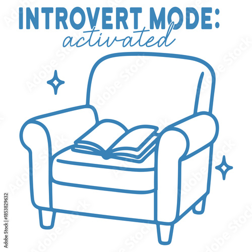 Introvert Mode Activated Shirt Design, Hand Drawn Book Lover T-shirt, Reading Quote Clipart, Hand Drawn Bookish Graphic, Cute Hand-drawn Line Art Illustration