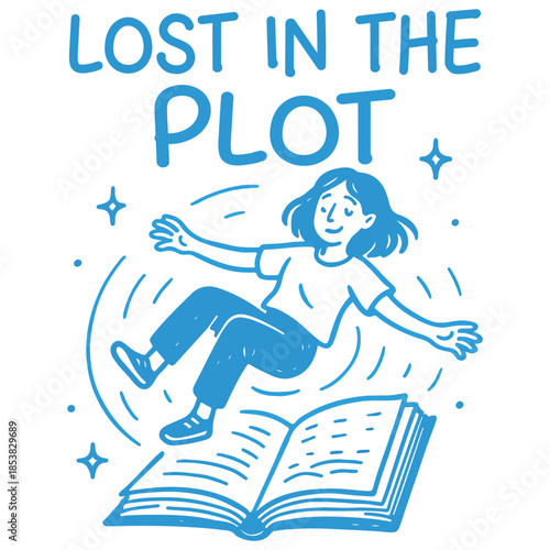 Lost In The Plot Shirt Design, Hand Drawn Book Lover T-shirt, Reading Quote Clipart, Hand Drawn Bookish Graphic, Cute Hand-drawn Line Art Illustration