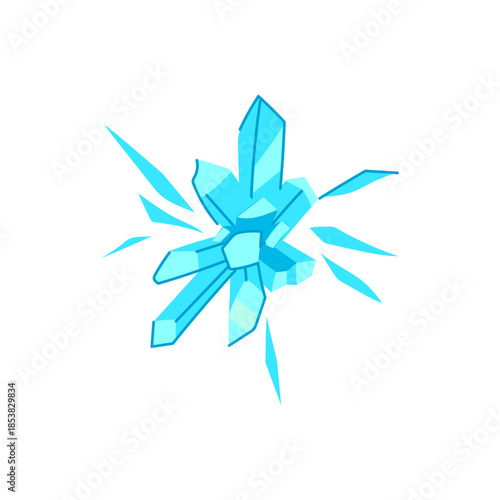 Blue ice crystal cluster radiating icy energy and sharp shards in a frosty explosion, ideal for frozen magic, game effects, spell icons, or winter power visuals
