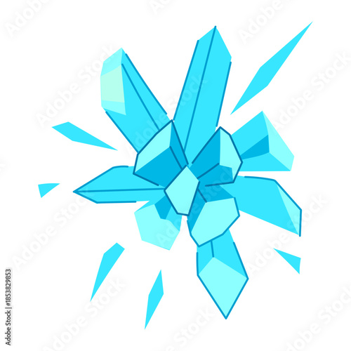 Ice crystal blast sending sharp geometric fragments outward, conveying frozen energy, shattering impact and magical power in an icy, dynamic abstract explosion
