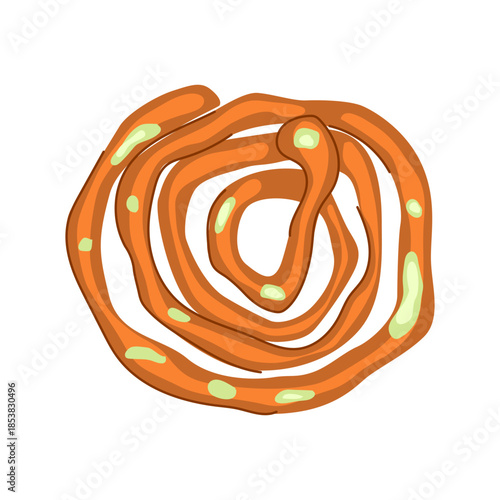 Indian sweet dessert jalebi with syrup on a plain white background, offering a delicious taste of traditional south asian cuisine perfect for food concepts