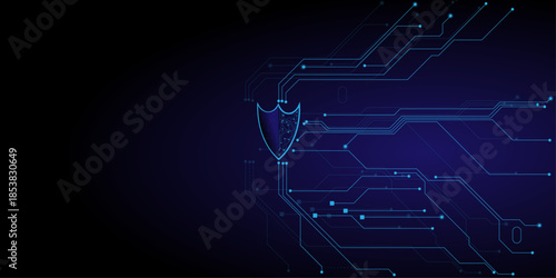 Cyber security concept. Cyber protection concept with futuristic technology elements and bright blue light effects for data safety.