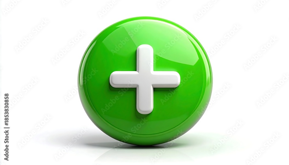 Obraz premium 緑色の丸いプラスボタンが追加や増加を直感的に示すビジュアル