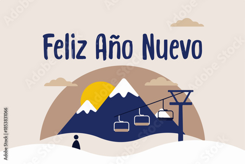 Happy New Year Ski Theme Illustration