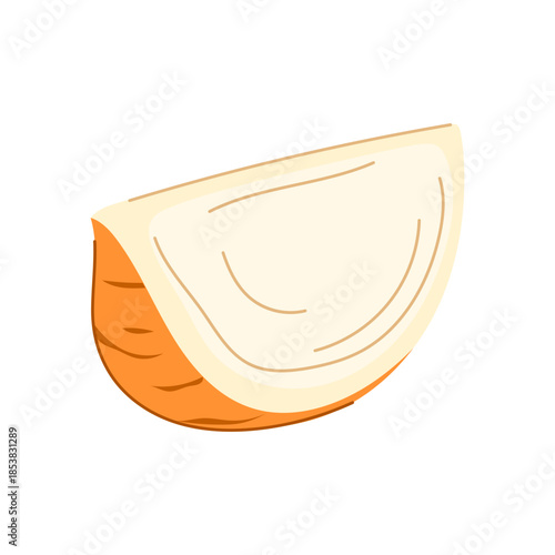 Jicama root slice with crisp white flesh and thin brown skin, fresh raw vegetable illustration ideal for salads, snacks, vegan dishes, and healthy culinary designs