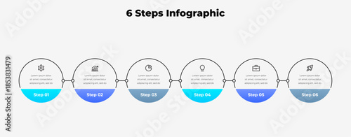 6 Steps Infographic Linear Diagram with Connected Elements for Presentation Template, Six Step Process Vector