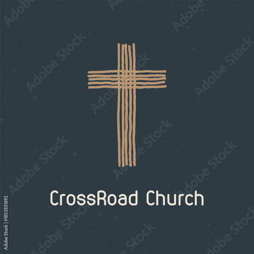 Rustic cross logo for Cross Road Church, symbolizing faith and community