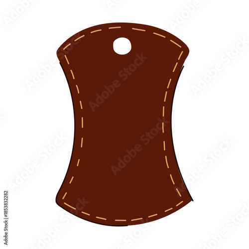 Brown leather label showcasing a refined design with decorative stitching and a convenient hole for attaching to products, ideal for branding, fashion, or craft projects