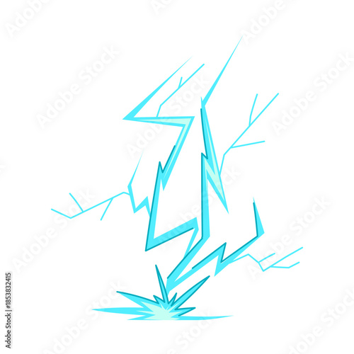 Stylized lightning bolt striking the ground, creating a bright electric impact and symbolizing power, energy, shock, and sudden force in a dynamic, graphic illustration